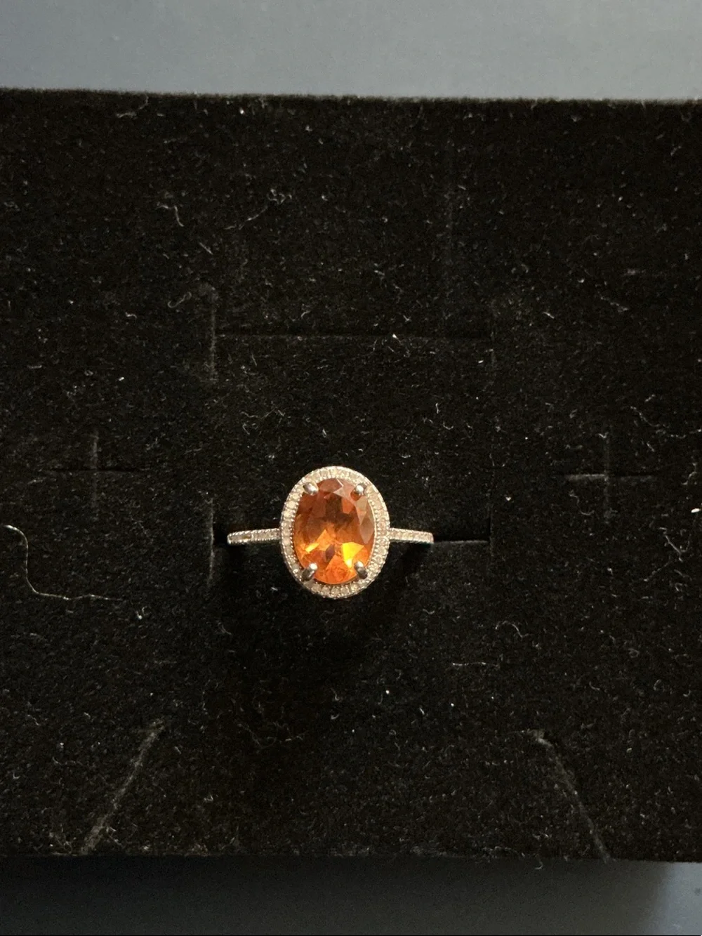 Sterling Silver Halo Ring with Natural Citrine in Oval cut, natural diamond